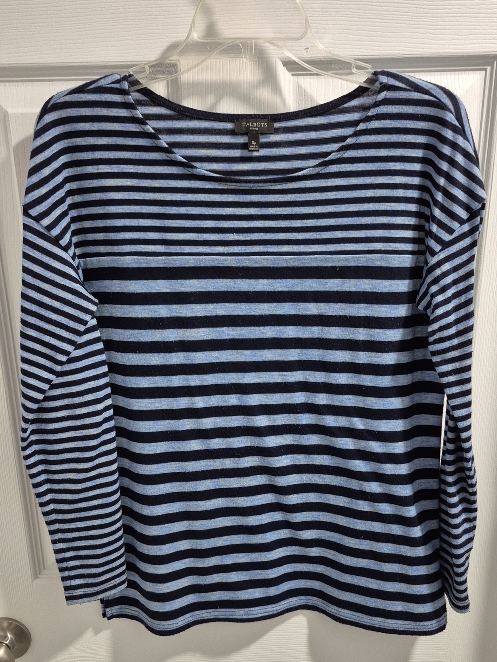 Talbots Light Blue and Navy Striped Long Sleeve Tee